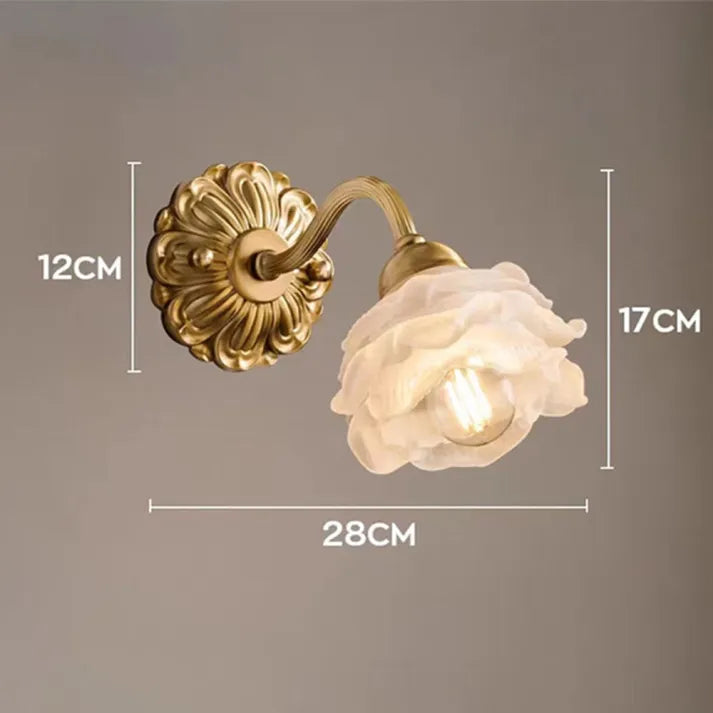 FlowerMagic | Vintage Kupfer Blumenblatt Glas Wandleuchte