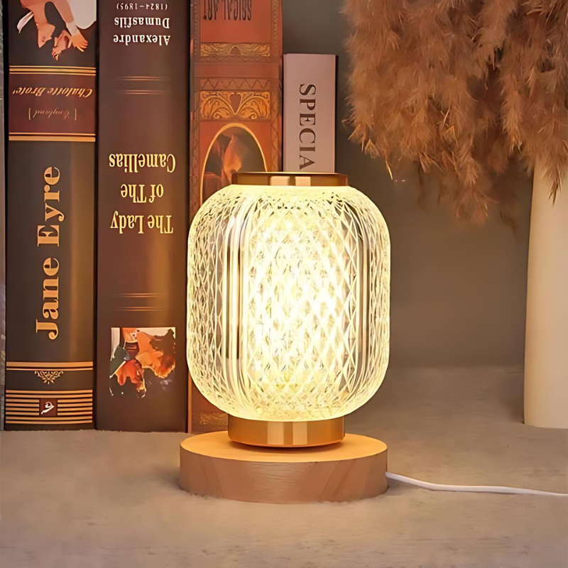 CrystalShine | Elegante nordische LED-Tischlampe aus Kristall und Holz