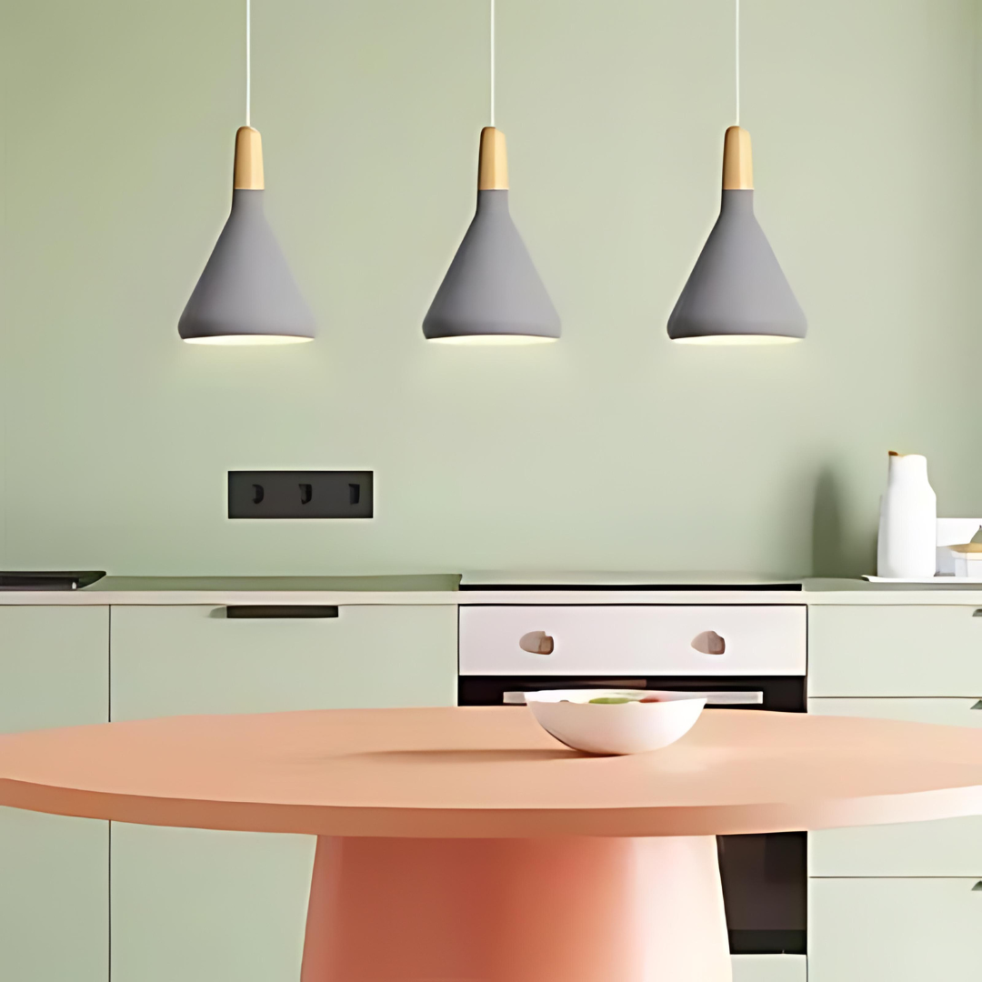 GleamLamp | Einzigartige Esstischlampe mit Holzakzent