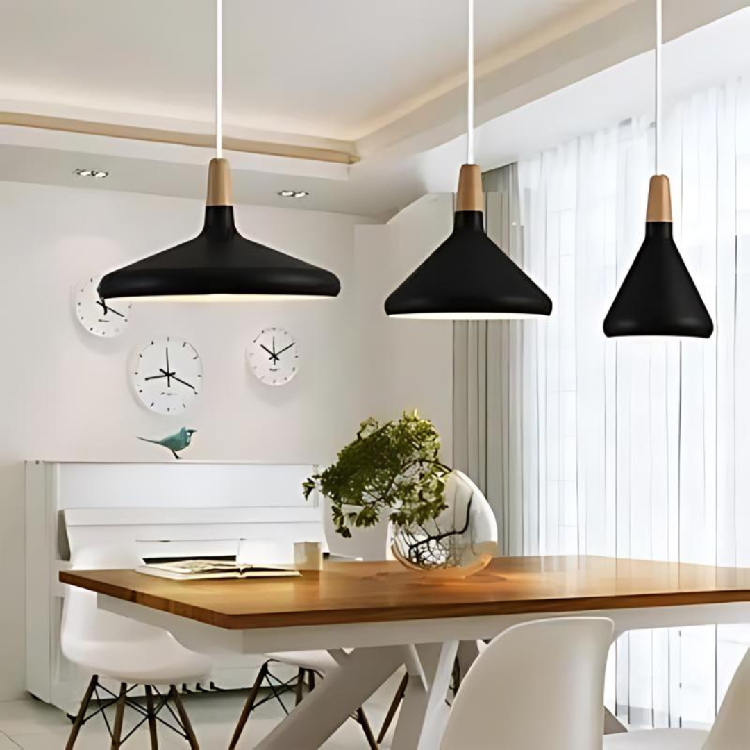 GleamLamp | Einzigartige Esstischlampe mit Holzakzent