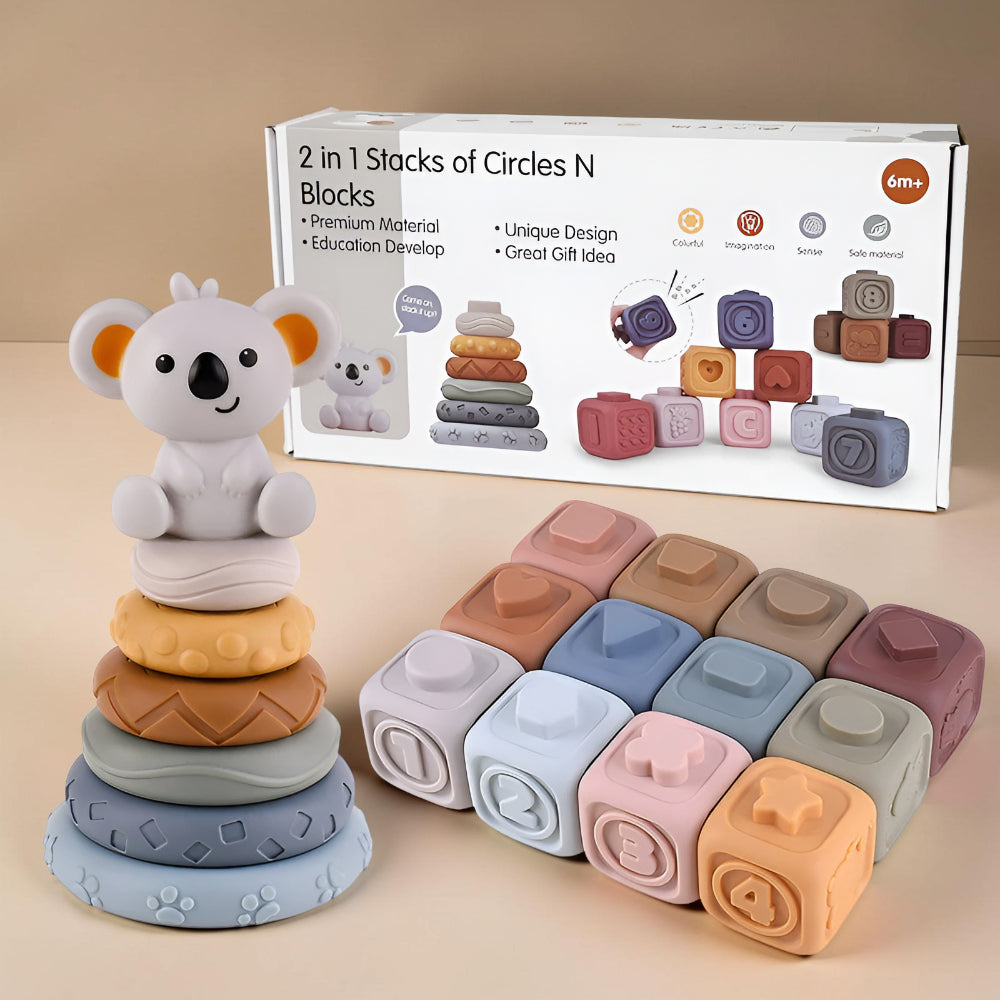 Beißring Baby Koala Stapelringe Zahnung Greifen Motorik