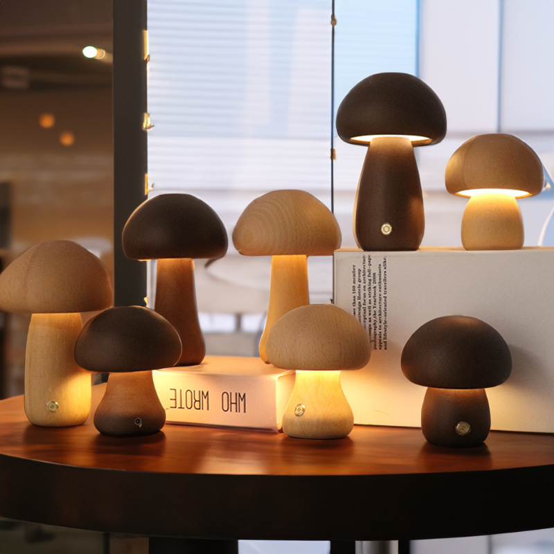 MushyGlow | LED Nachttischlampe aus Holz mit Touch-Bedienung