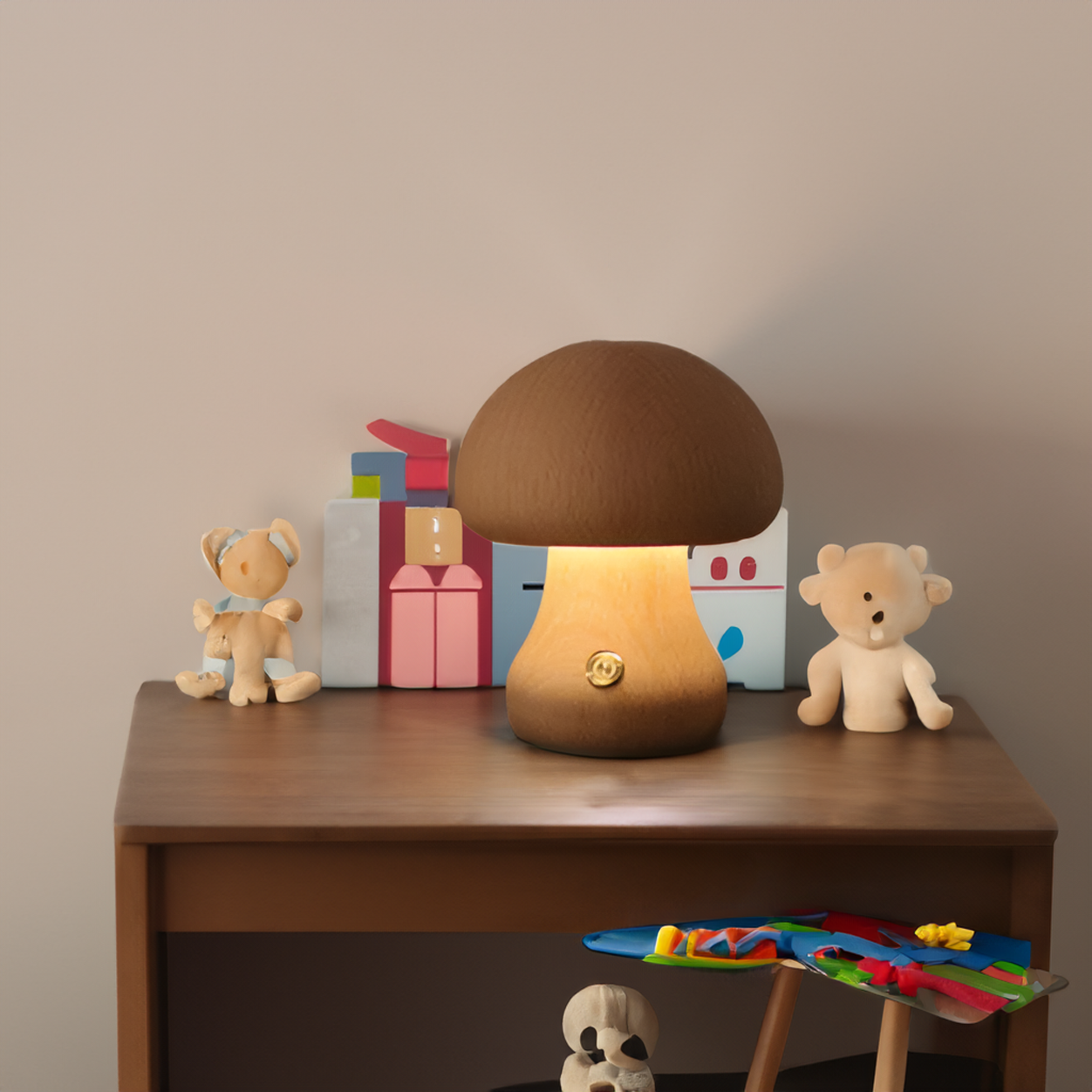 MushyGlow | LED Nachttischlampe aus Holz mit Touch-Bedienung
