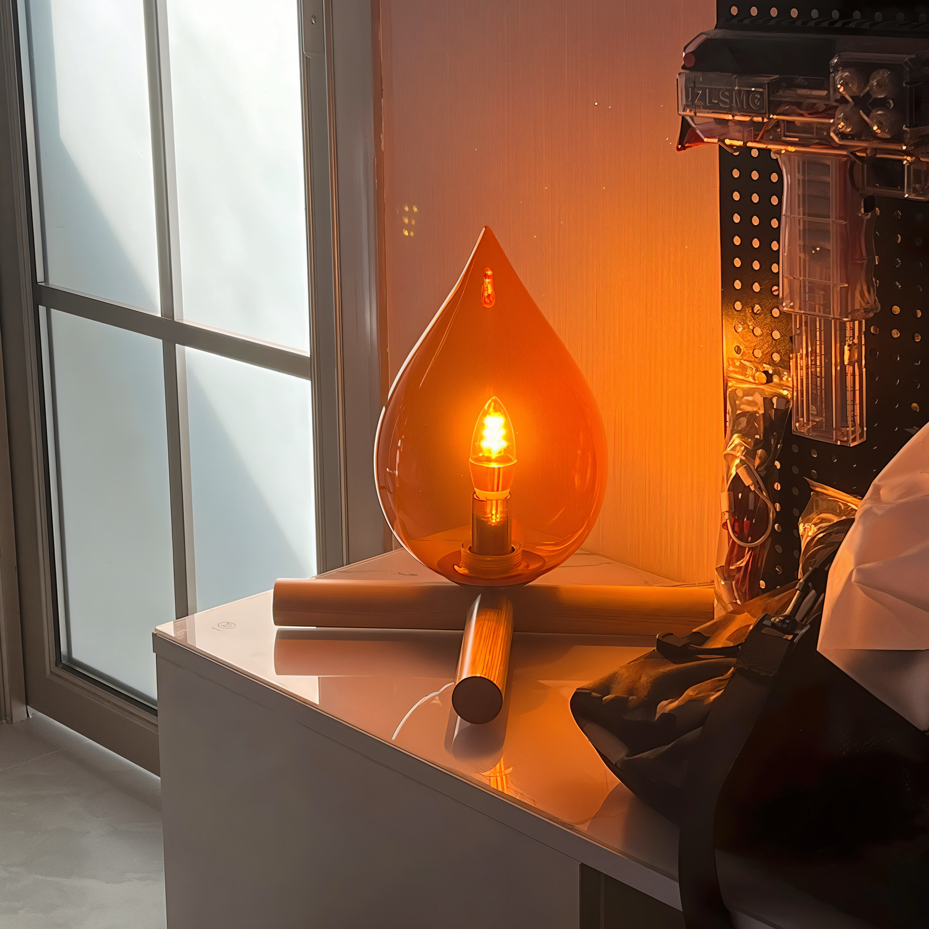 FireFlame | Lagerfeuer Tischlampe mit Holzsockel