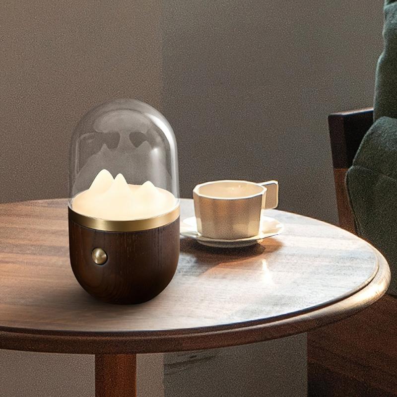 BergMagic | Elegante LED Nachtischlampe mit warmen Lichtoptionen und Holzsockel