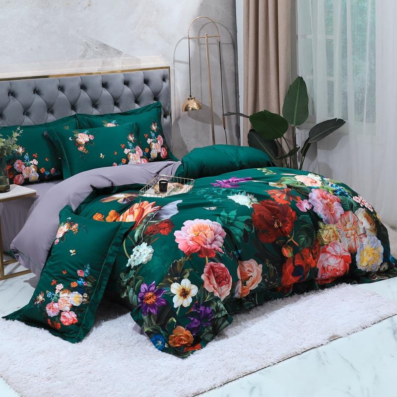 Luxurgreen | Luxuriöse Seidenbettwäsche mit Blumendruck