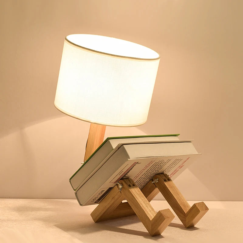 FunieLamp | Verstellbare Holz-Schreibtischlampe mit Stoffschirm
