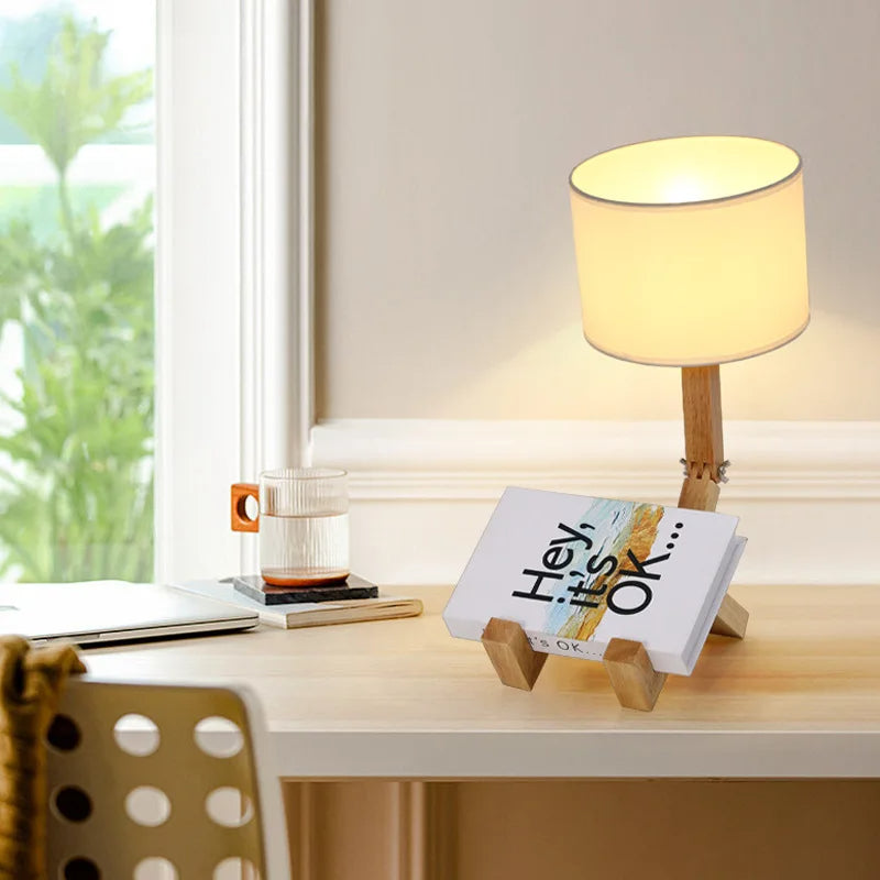FunieLamp | Verstellbare Holz-Schreibtischlampe mit Stoffschirm