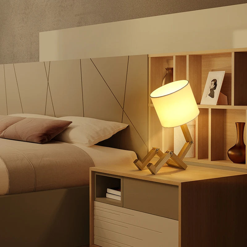 FunieLamp | Verstellbare Holz-Schreibtischlampe mit Stoffschirm