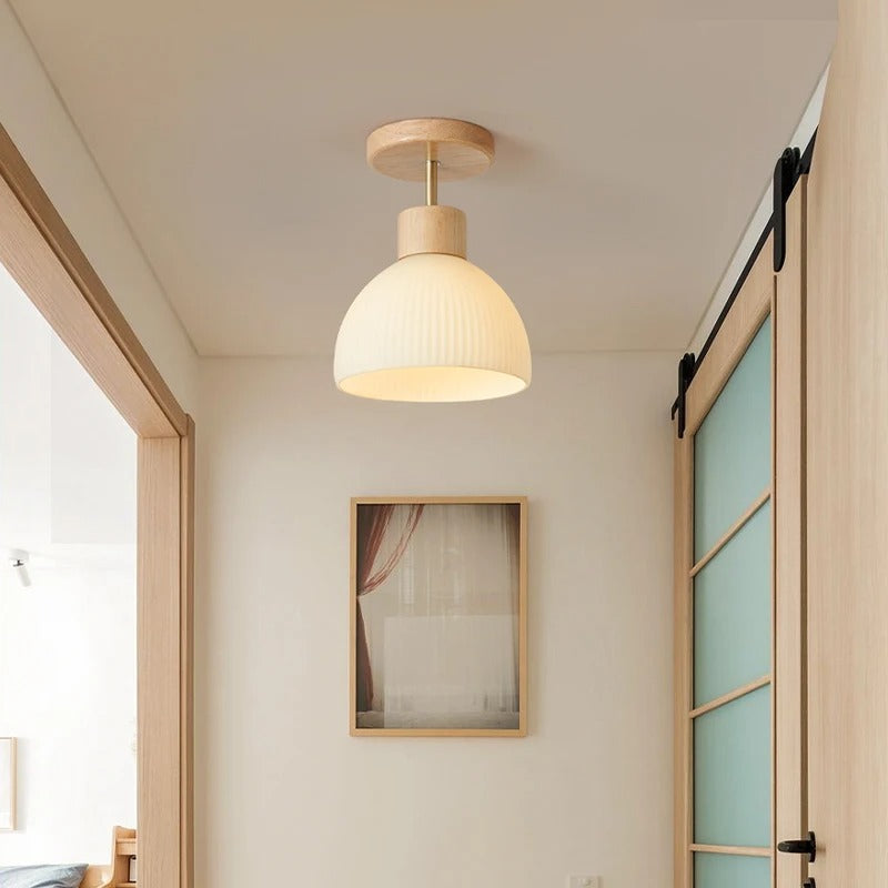 CozyWood | Japanische Stil Holz-Deckenleuchte mit natürlichem Grasdesign