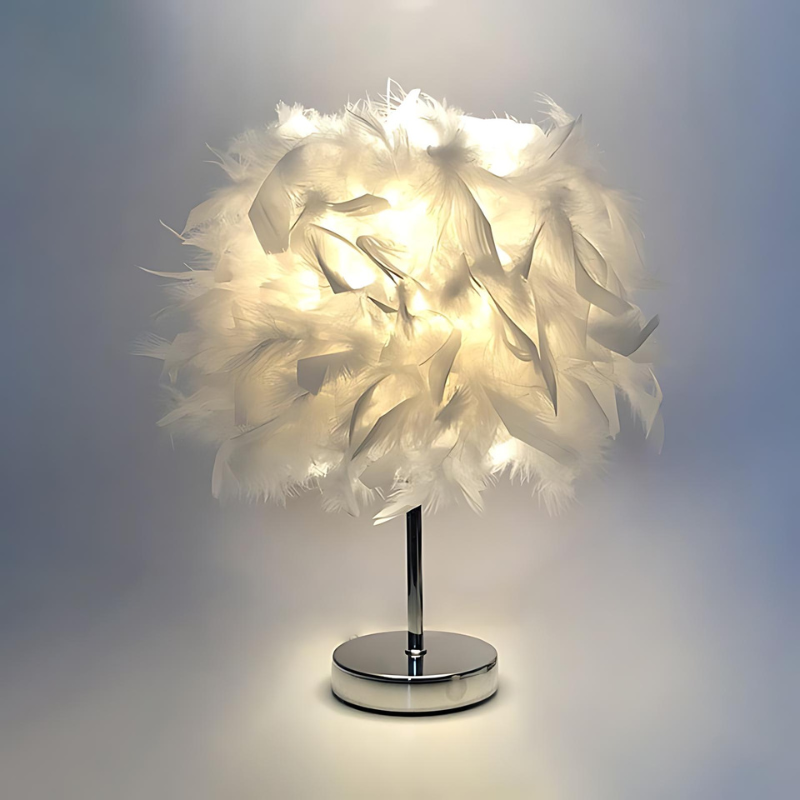 FeatherLight | Elegante Runde Tischlampe mit Federdesign