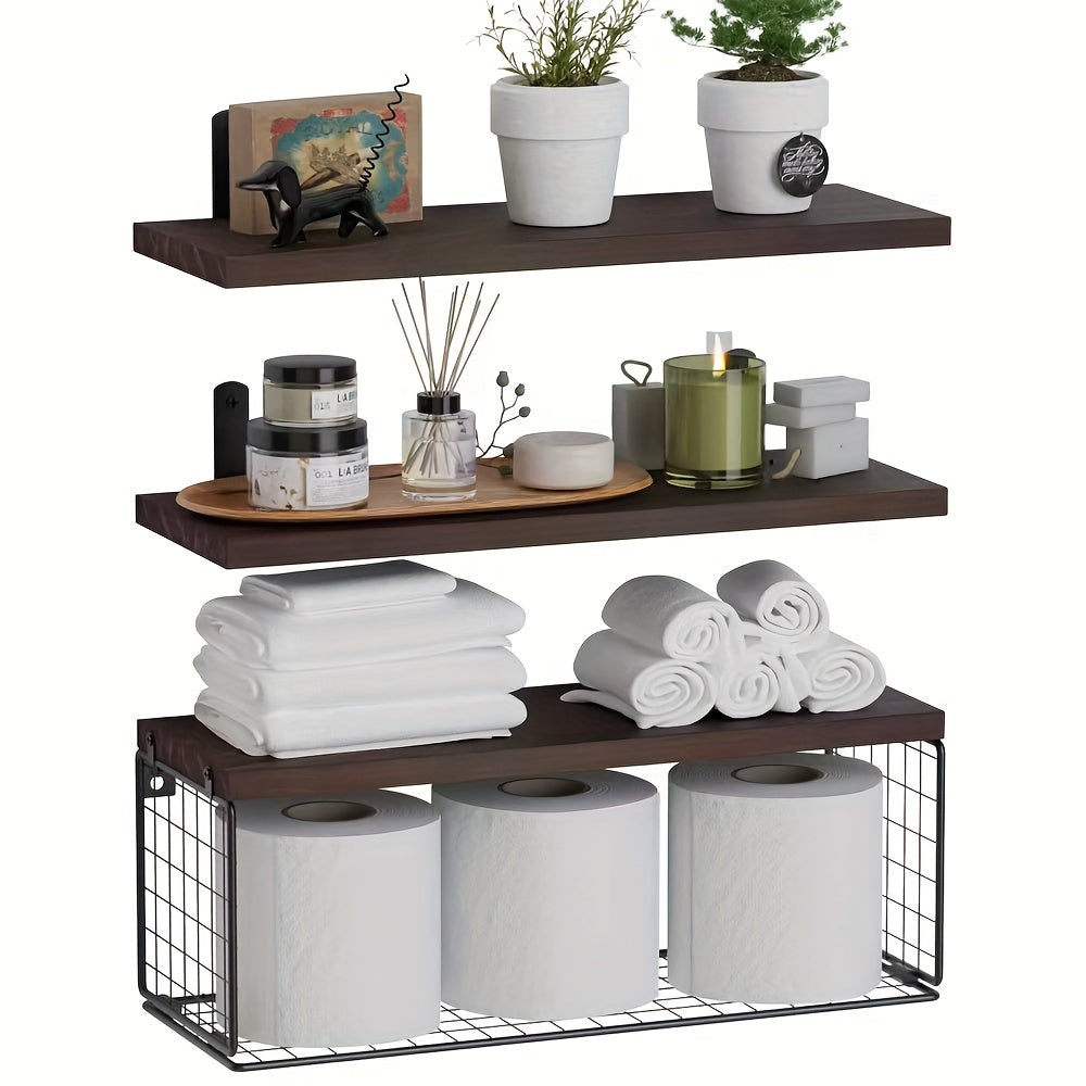 BadShelf | Set aus 3 hängenden Holzregalen für Badezimmer