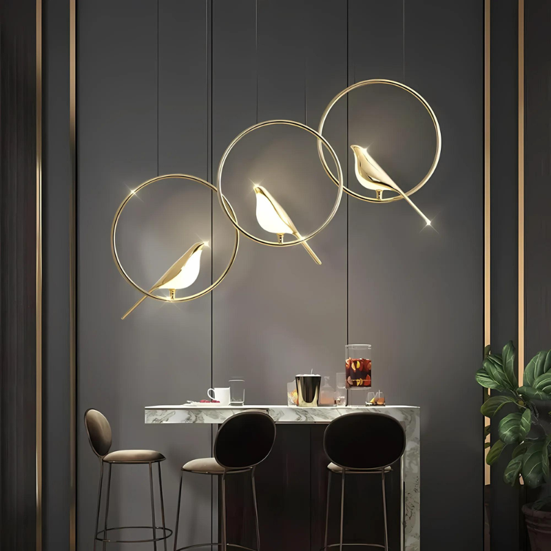 BirdGleam | Kreative LED Pendelleuchte mit eleganten Ringen