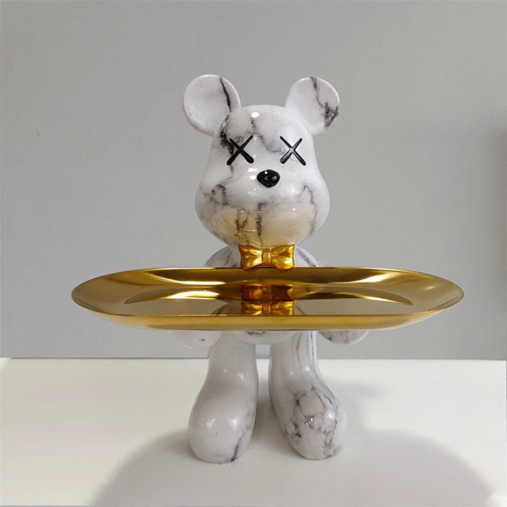 TeddyCharm | Handgefertigte Bärenstatue mit Tablett