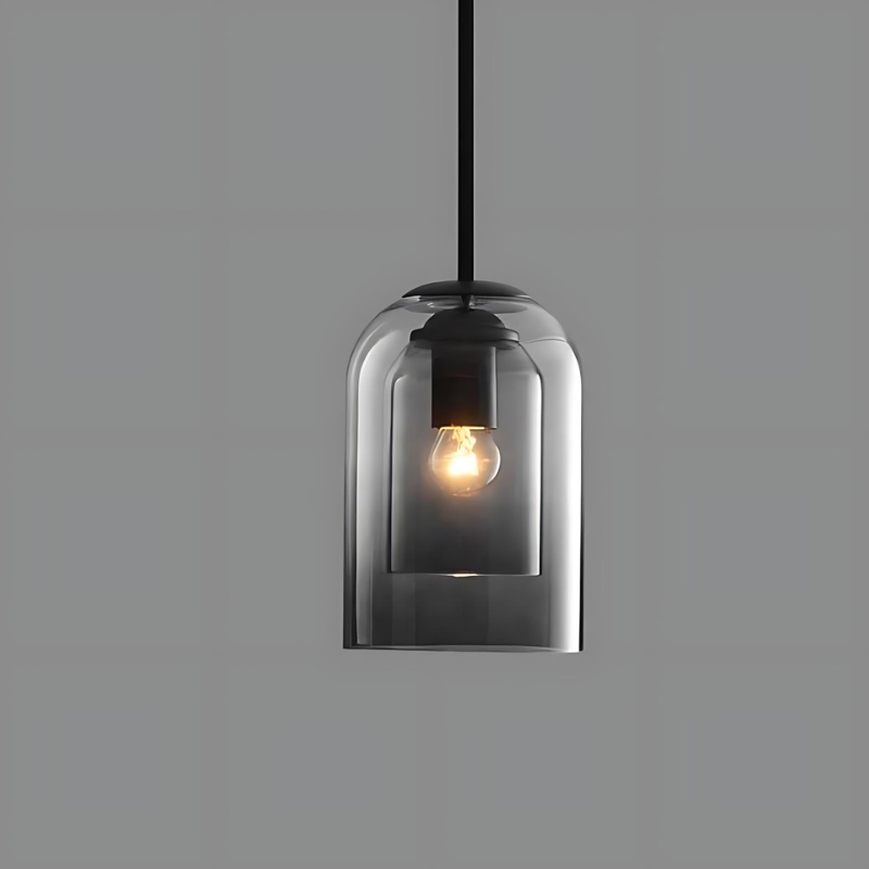 PendantGlow | Mid-Century Pendelleuchte mit Doppelglas in Rauchgrau und Rost