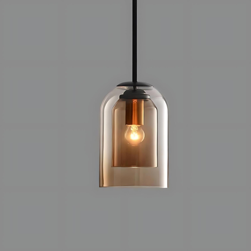 PendantGlow | Mid-Century Pendelleuchte mit Doppelglas in Rauchgrau und Rost