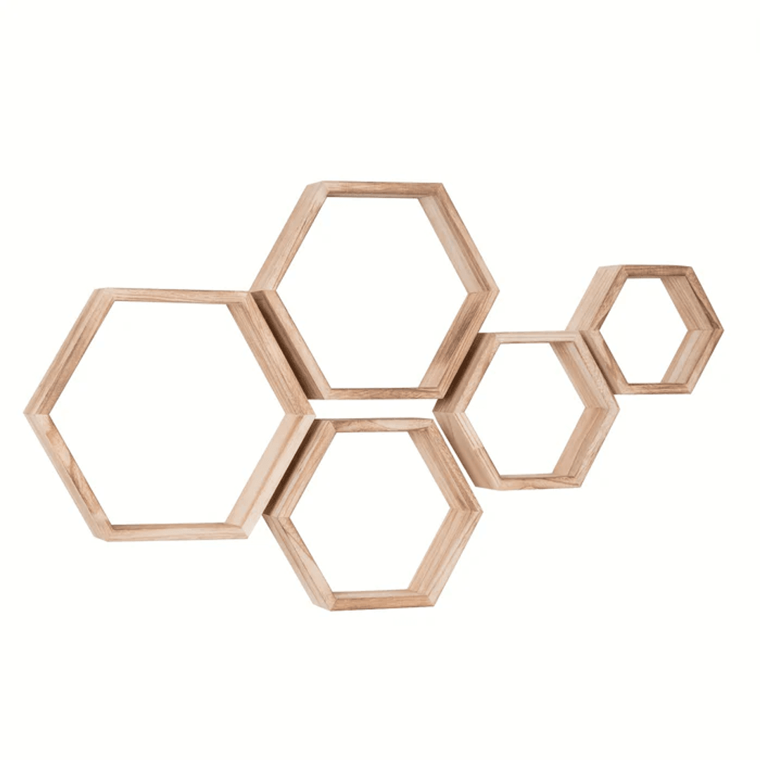 HexaShelf | 5 schwebende Hexagon-Regale in Holz-Optik