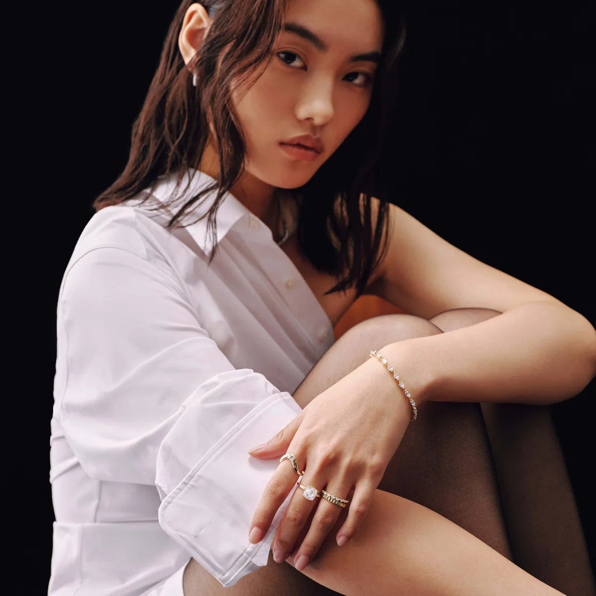 Damen Ehering Marquise Stein Eternity Band Platin 3