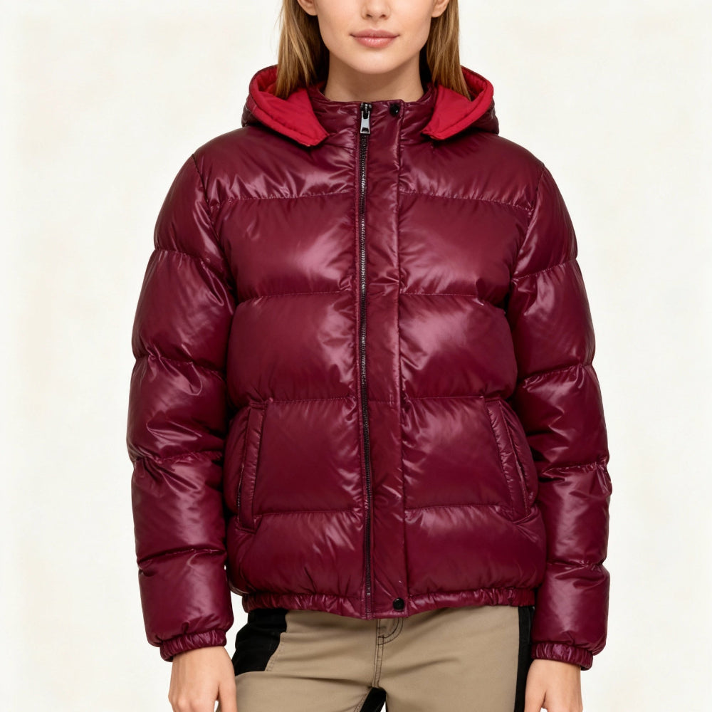 Damen Glänzende Steppjacke Kapuze 3