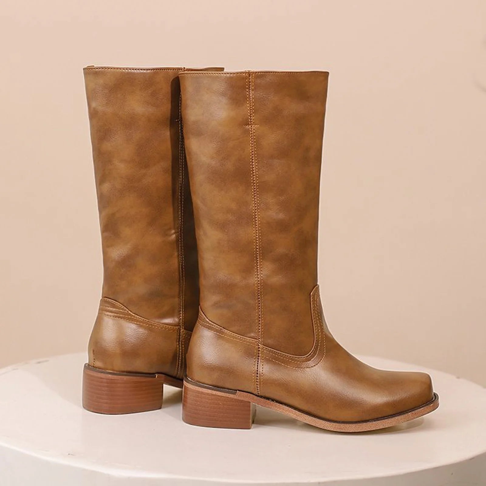 Damen Klassische Stiefel Blockabsatz Lederimita 3