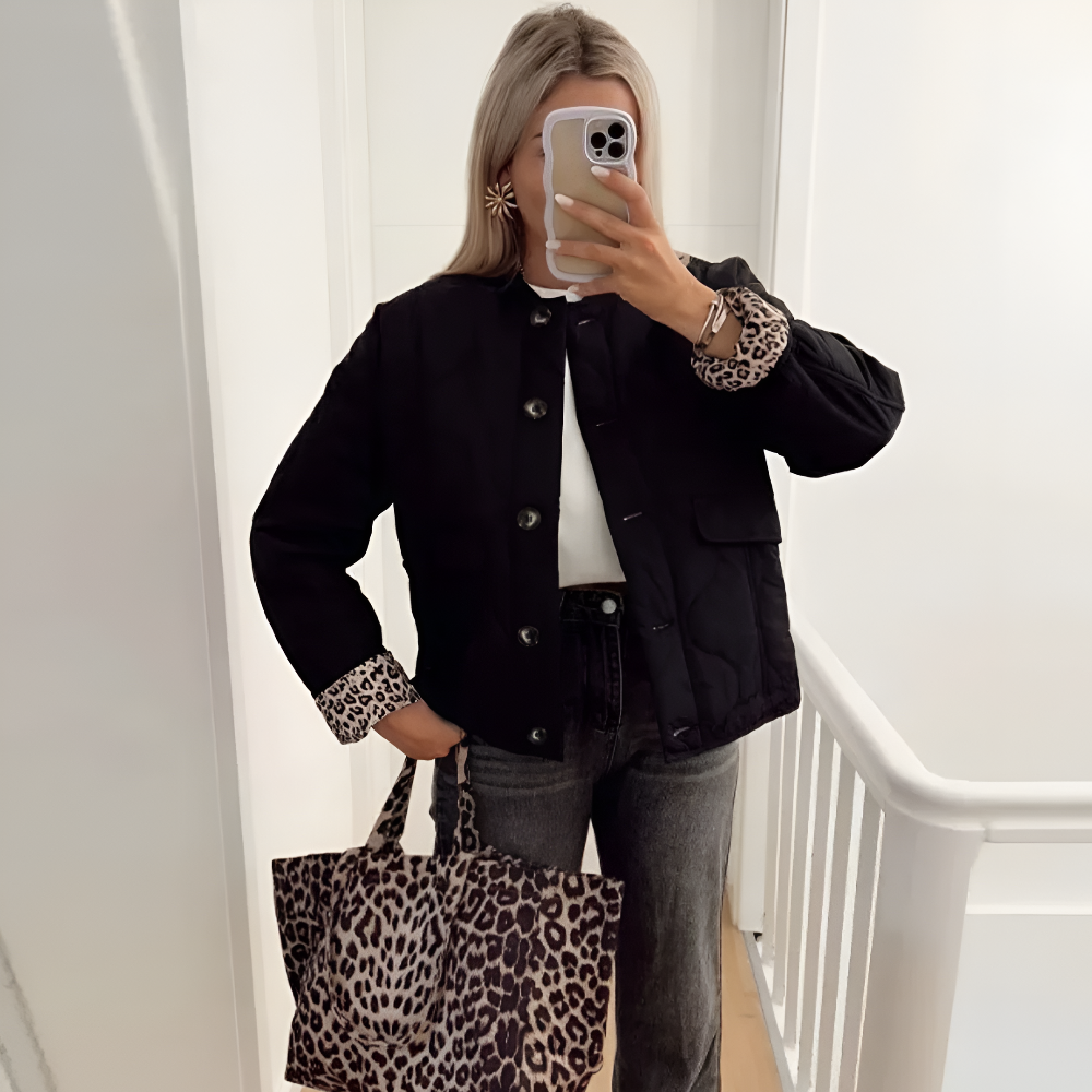 Damen Mantel Leopard Futter Chic Modern 1