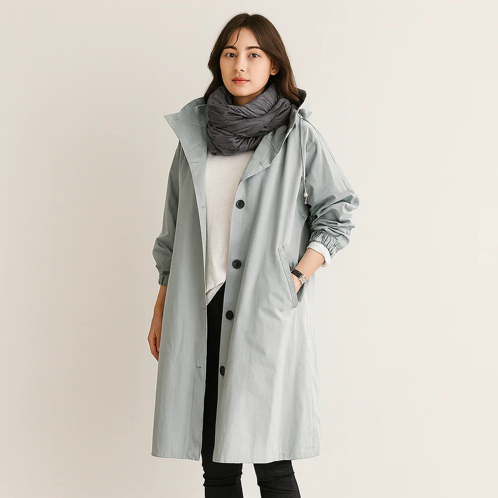 Damen Trenchcoat wasserdicht Kapuze Herbst Winter 1
