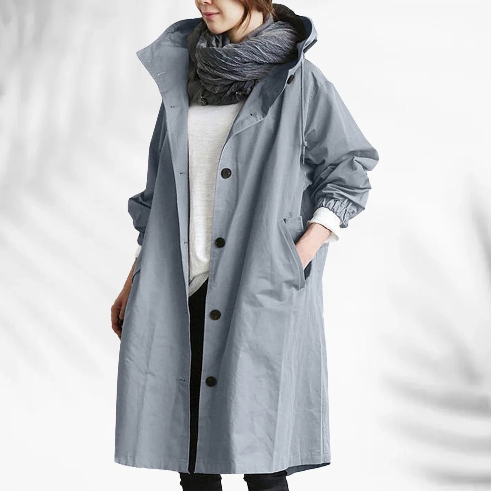 Damen Trenchcoat wasserdicht Kapuze Herbst Winter 2