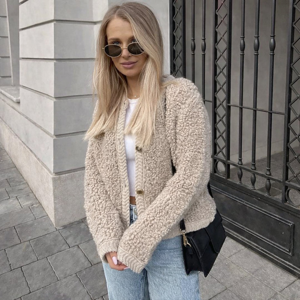 Damenjacke Kurze Jacke Knopfleiste Struktur Freizeit Stil