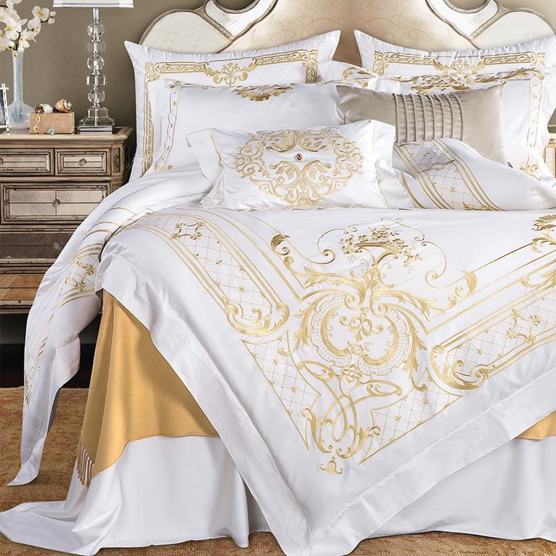 ElysianGold | Luxuriöses Bettwäsche-Set in Weiß und Gold aus ägyptischer Baumwolle