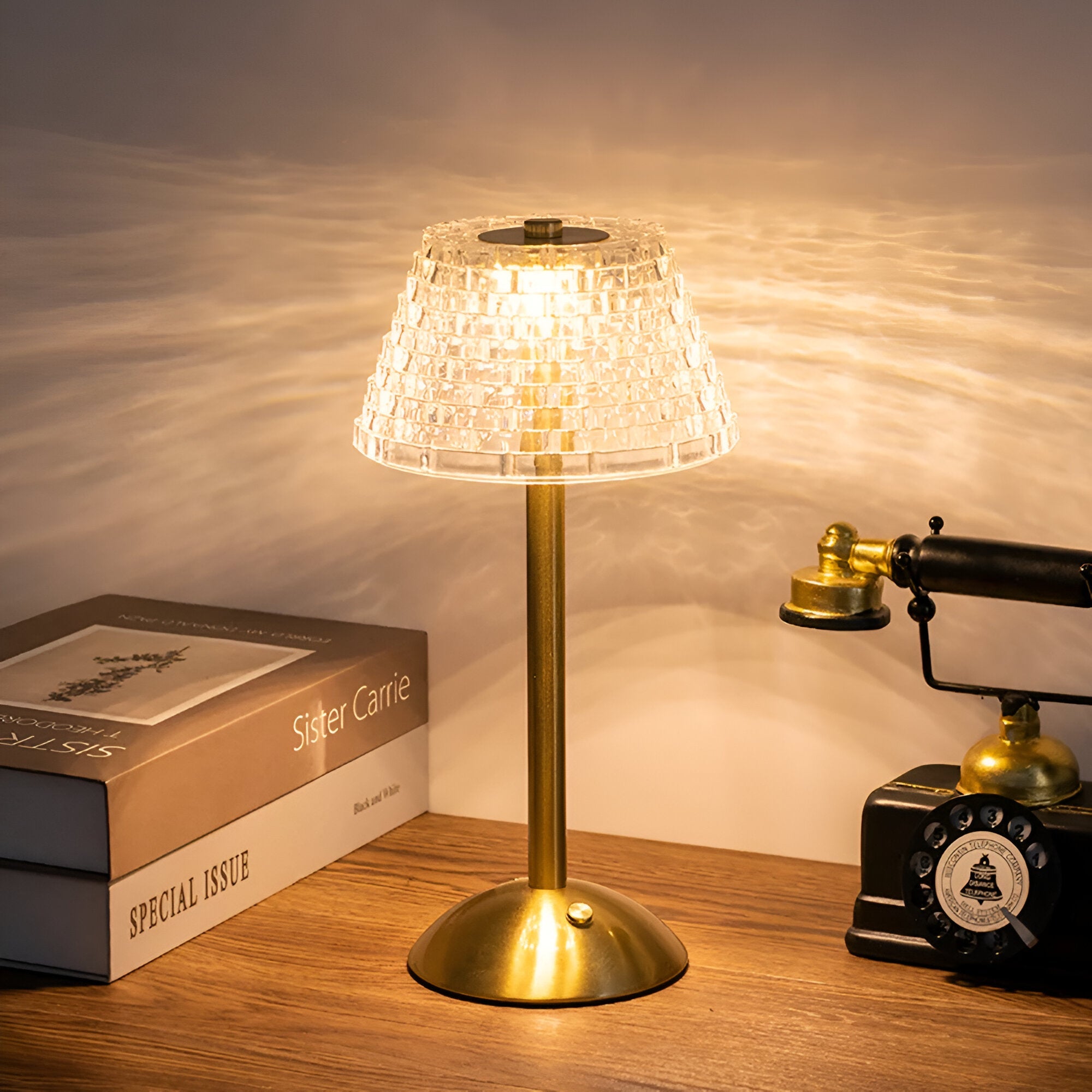 CrystalGlow | Vintage Kabellose Tischlampe