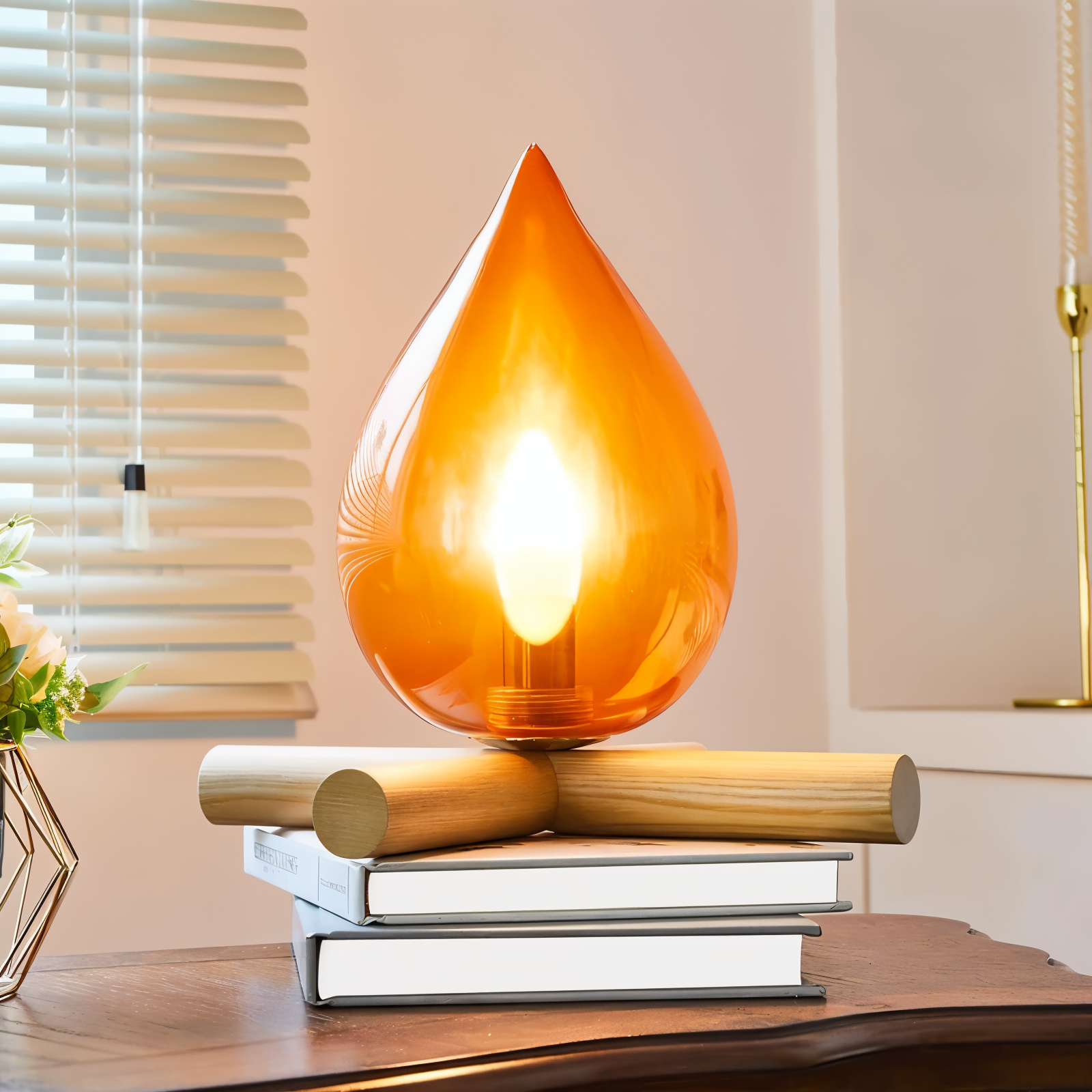 FireFlame | Lagerfeuer Tischlampe mit Holzsockel