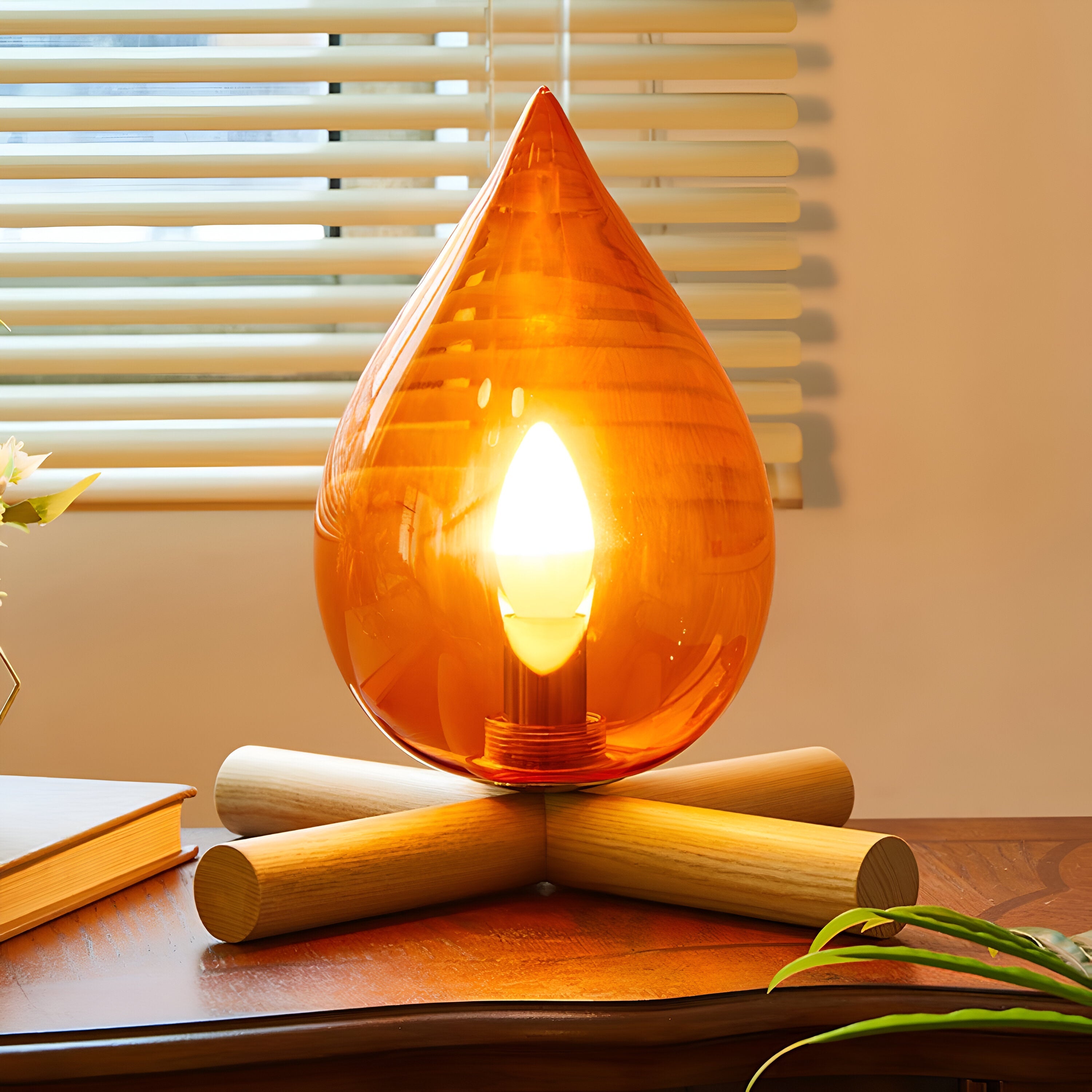 FireFlame | Lagerfeuer Tischlampe mit Holzsockel