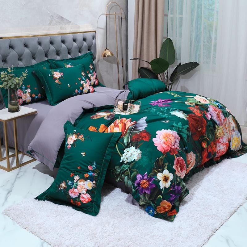 Luxurgreen | Luxuriöse Seidenbettwäsche mit Blumendruck