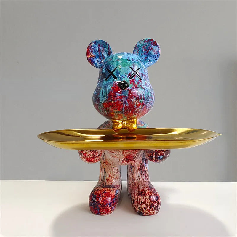 TeddyCharm | Handgefertigte Bärenstatue mit Tablett