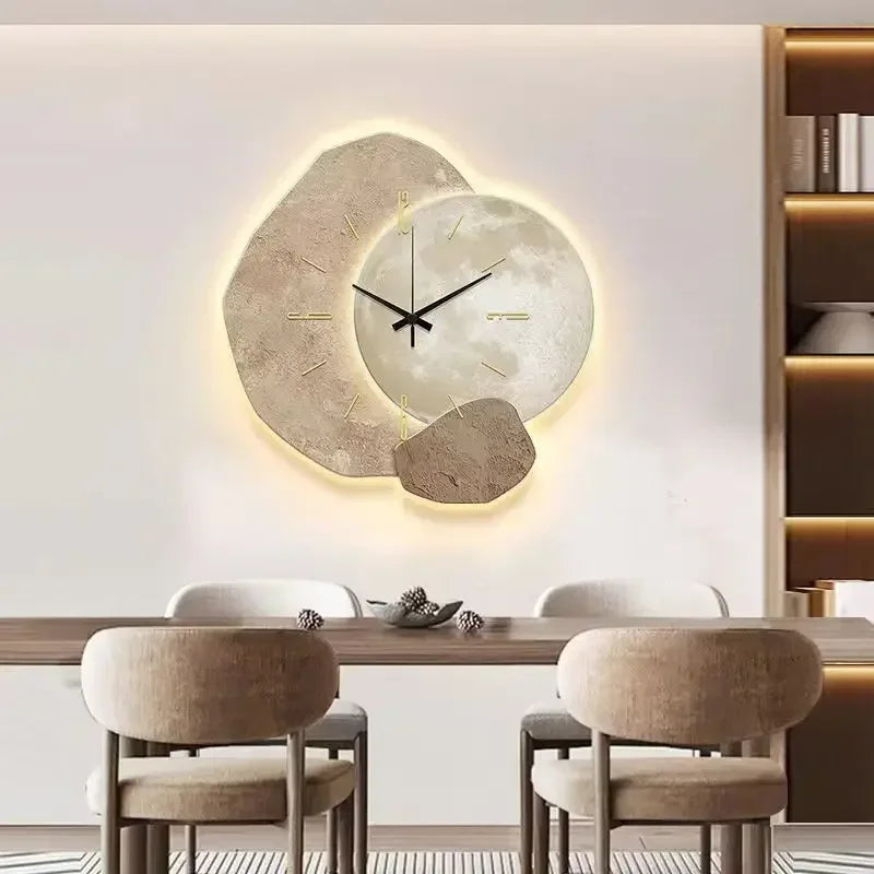 StoneClock | Ästhetische Holz-Wanduhr mit USB-Lampe