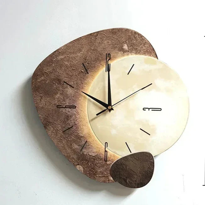 StoneClock | Ästhetische Holz-Wanduhr mit USB-Lampe