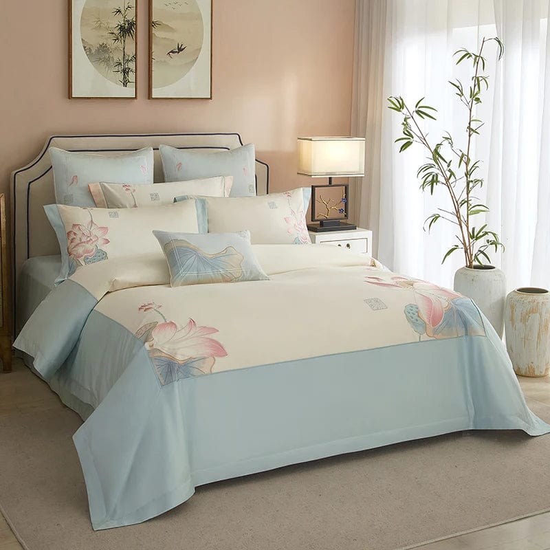 LotuSerenity | Luxuriöses Bettwäsche Set aus ägyptischer Baumwolle in beruhigendem Blau