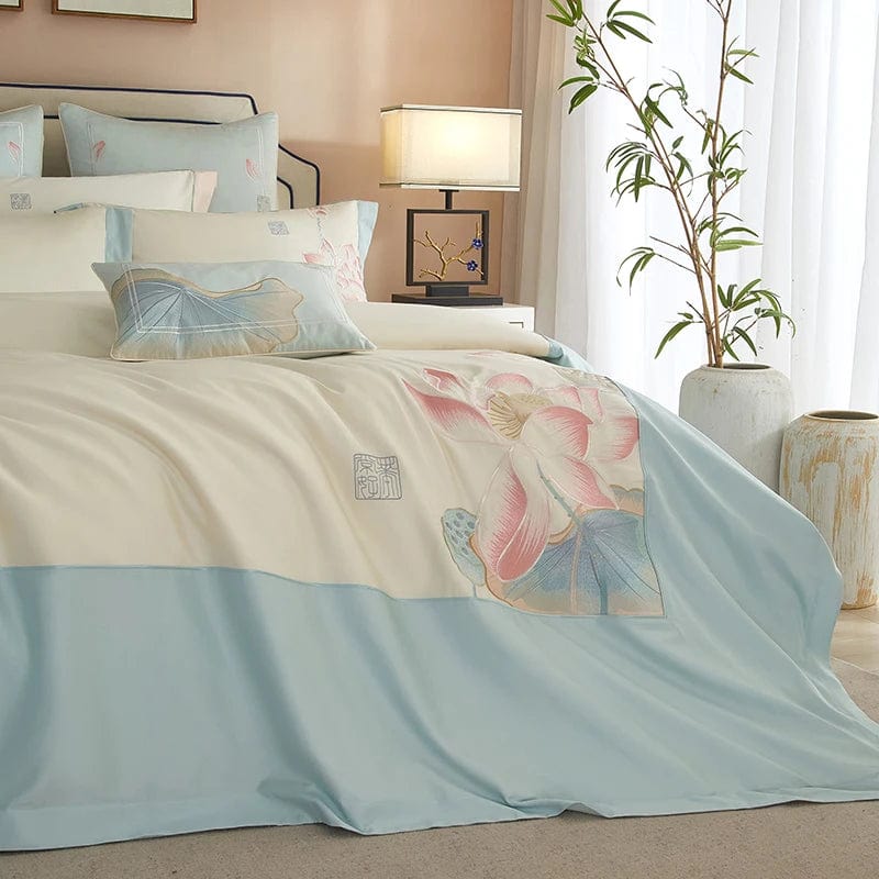 LotuSerenity | Luxuriöses Bettwäsche Set aus ägyptischer Baumwolle in beruhigendem Blau