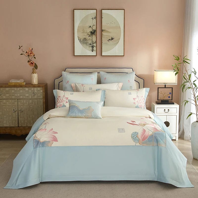 LotuSerenity | Luxuriöses Bettwäsche Set aus ägyptischer Baumwolle in beruhigendem Blau