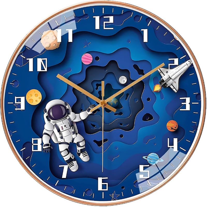 SpaceClock - Astronauten-Wanduhr für Kinder im Weltraumdesign