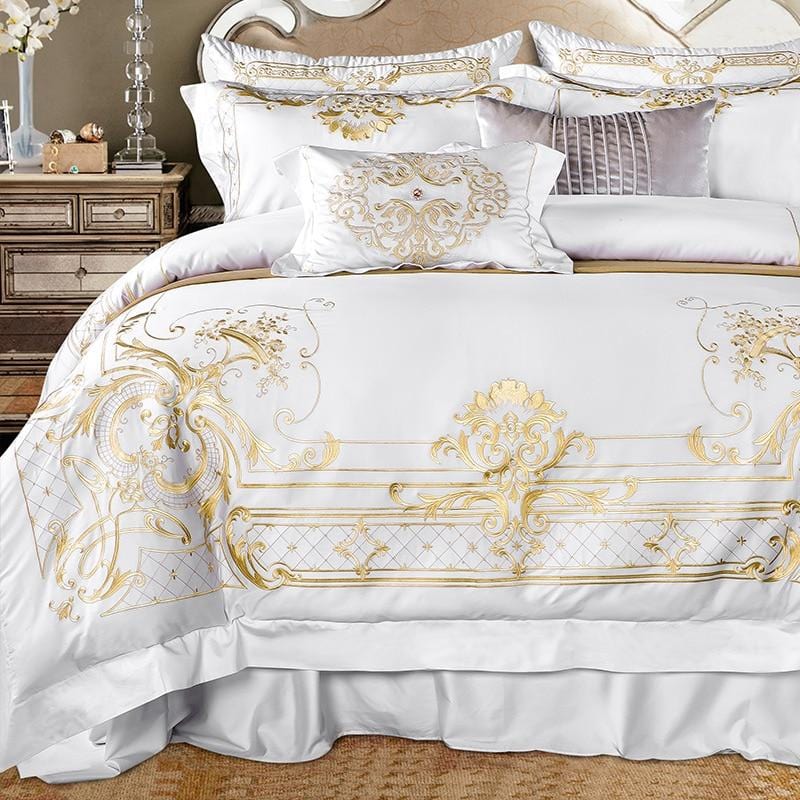 ElysianGold | Luxuriöses Bettwäsche-Set in Weiß und Gold aus ägyptischer Baumwolle