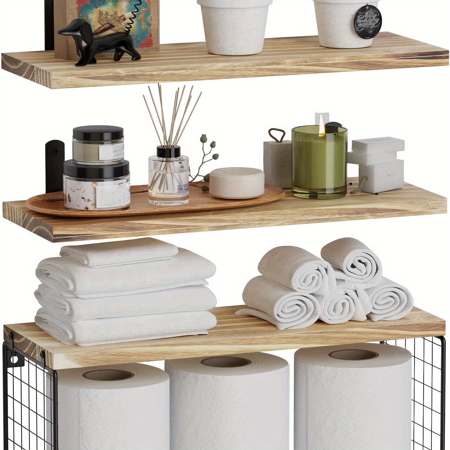 BadShelf | Set aus 3 hängenden Holzregalen für Badezimmer