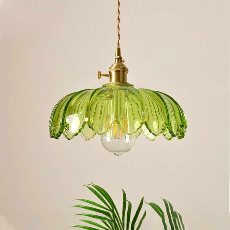 VintageBlume | Luxuriöse Pendelleuchte mit floralem Glasschirm