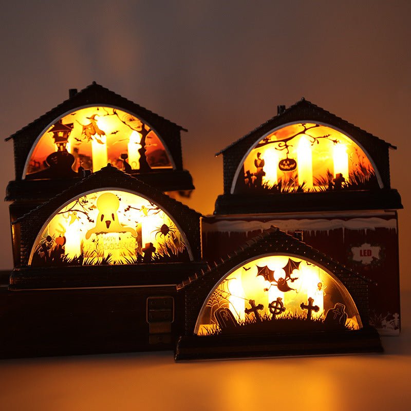 SpookGlow | Halloween-LED-Lichthaus mit drei Kerzenlichtern